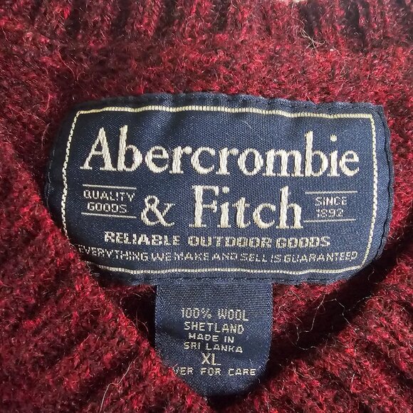 Abercrombie & Fitch Men's Maroon Wool V neck Pullover Sweater size XL - Picture 2 of 9